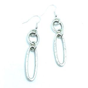 Brighton Long Oval Hoops Brushed Hammered Silver Tone Custom Earrings